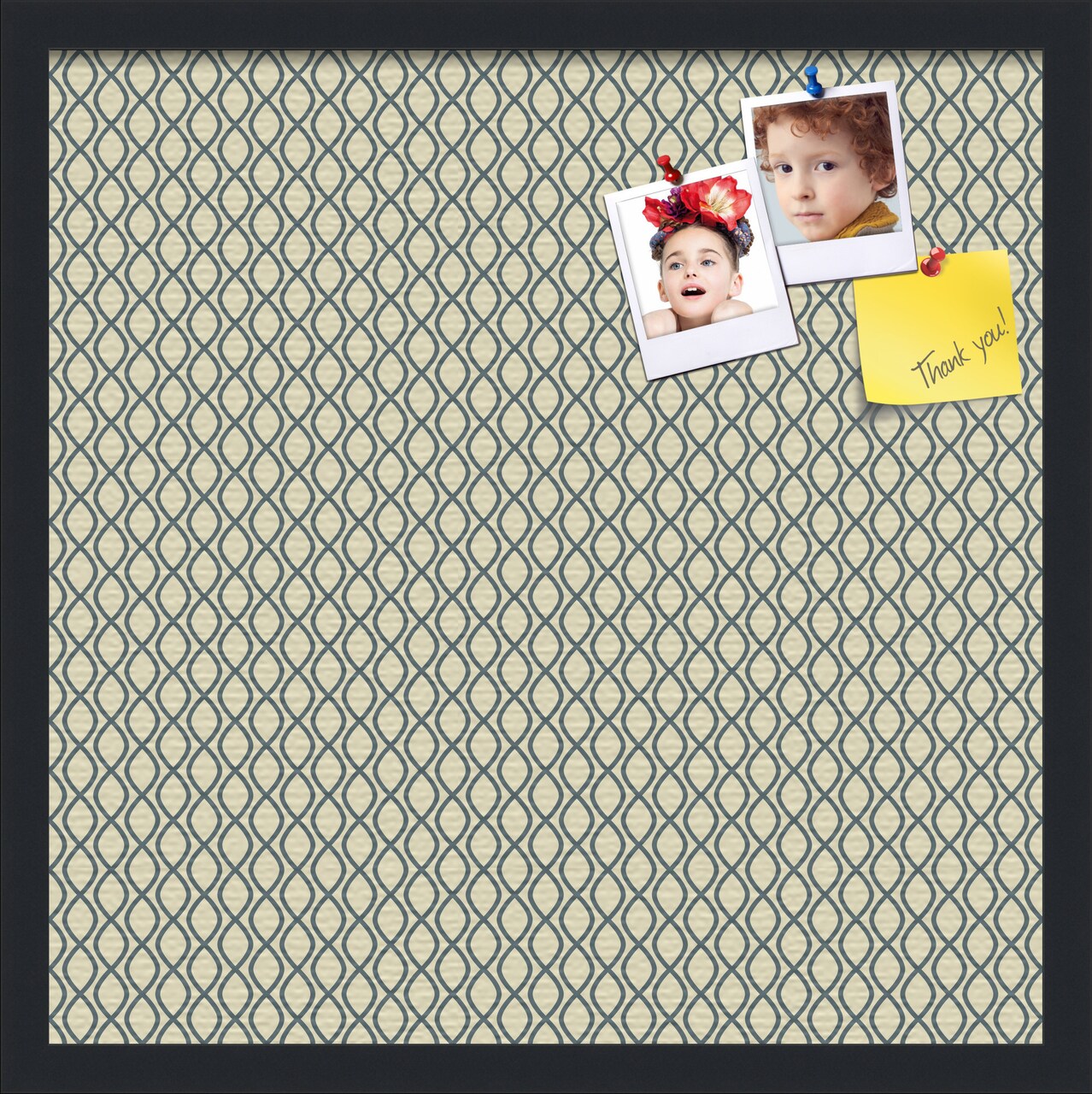 PinPix Custom Bulletin Board Yellow And Blue Waves Poster Board Has a Fabric Style Canvas Finish, Framed in Satin Black, by ArtToFrames (PinPix-321)